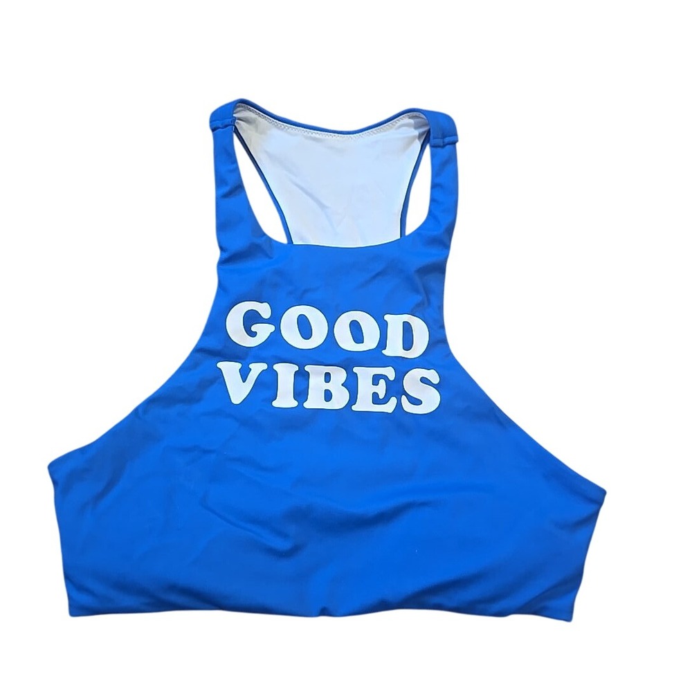 Victoria's Secret PINK Good Vibes Swimsuit Top M (A-C) M Blue  Racerback Strappy